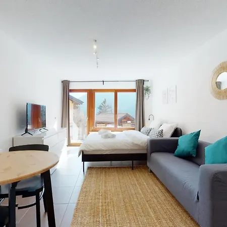 Modern Studio With A Large Sunny Terrace In Ovronnaz